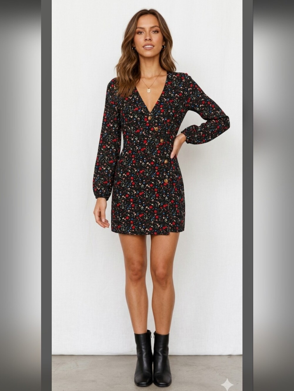 Hiatus Black Floral Button-Front Dress